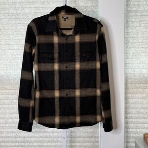 Mens Express Black Plaid Flannel Shirt Jacket Button Front - Size Medium